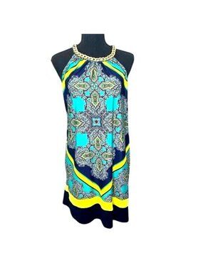 ESTABLISHED- WOMENS GEOMETRIC PRINT HOLTER FIT & FLARE DRESS SIZE X-LARGE PETITE